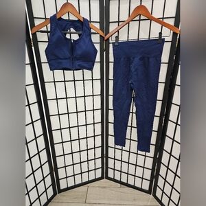2pc Booty Enhancing Blue Leggings with Stretchy Fabric and Wide Waistband